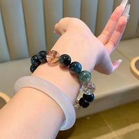 Black Obsidian & Rutilated Quartz Beaded Bracelet