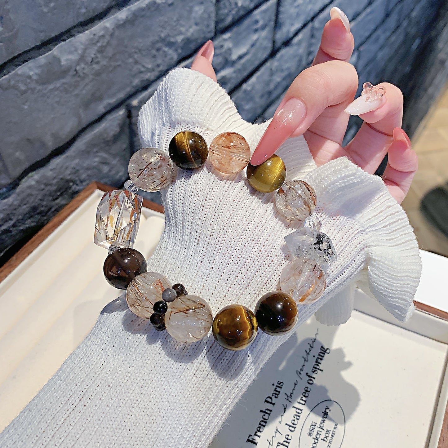 Rutilated Quartz & Tiger Eye Mixed Crystal Bracelet