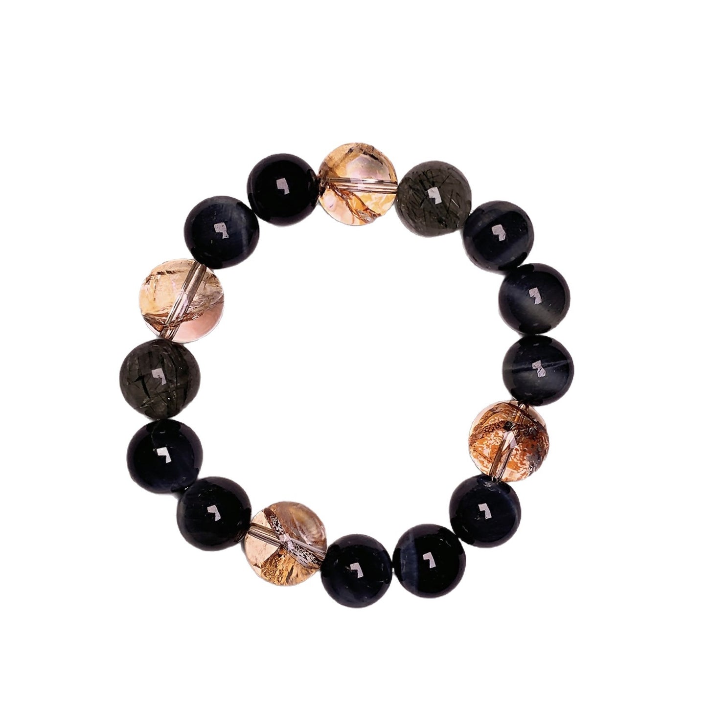 Black Obsidian & Rutilated Quartz Beaded Bracelet