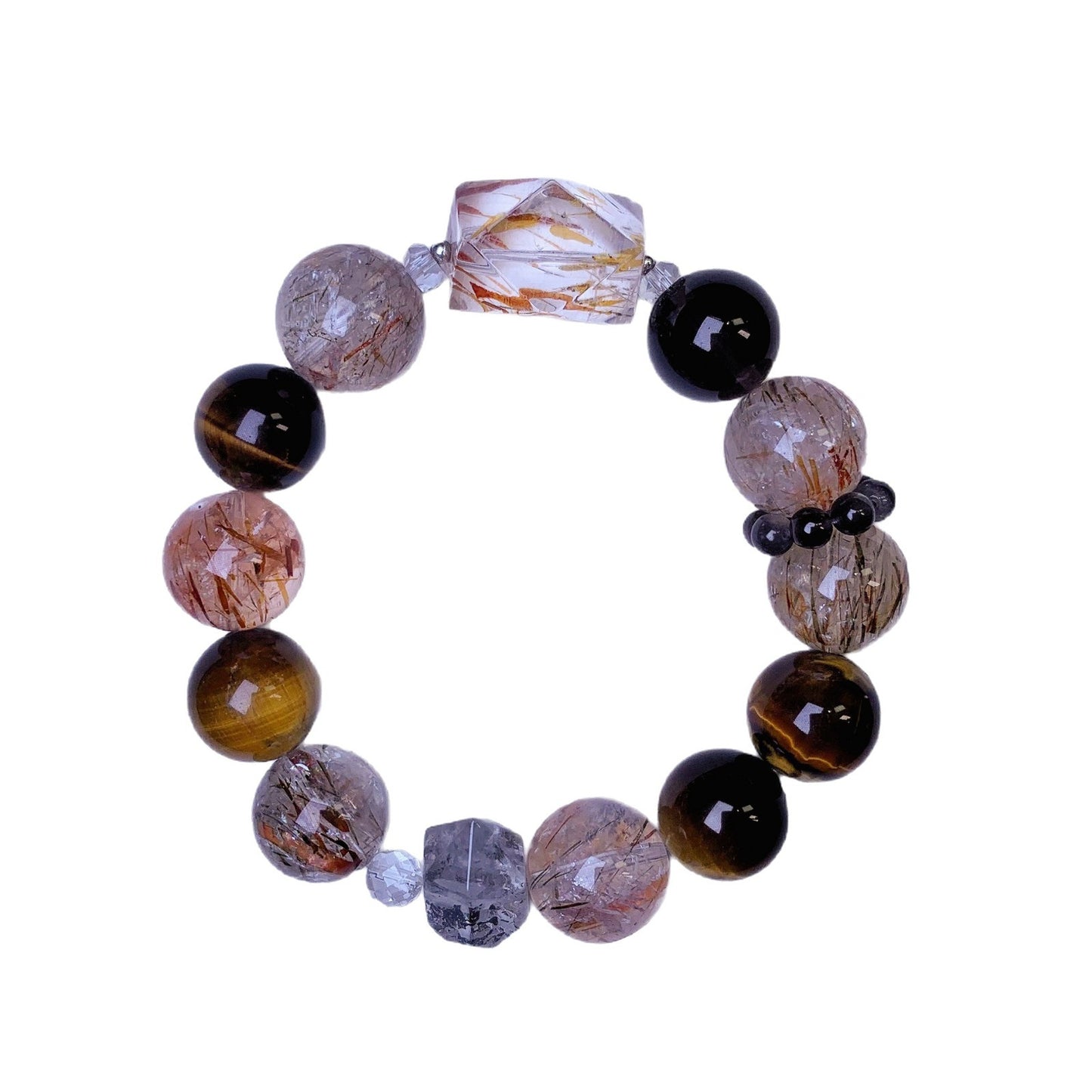 Rutilated Quartz & Tiger Eye Mixed Crystal Bracelet