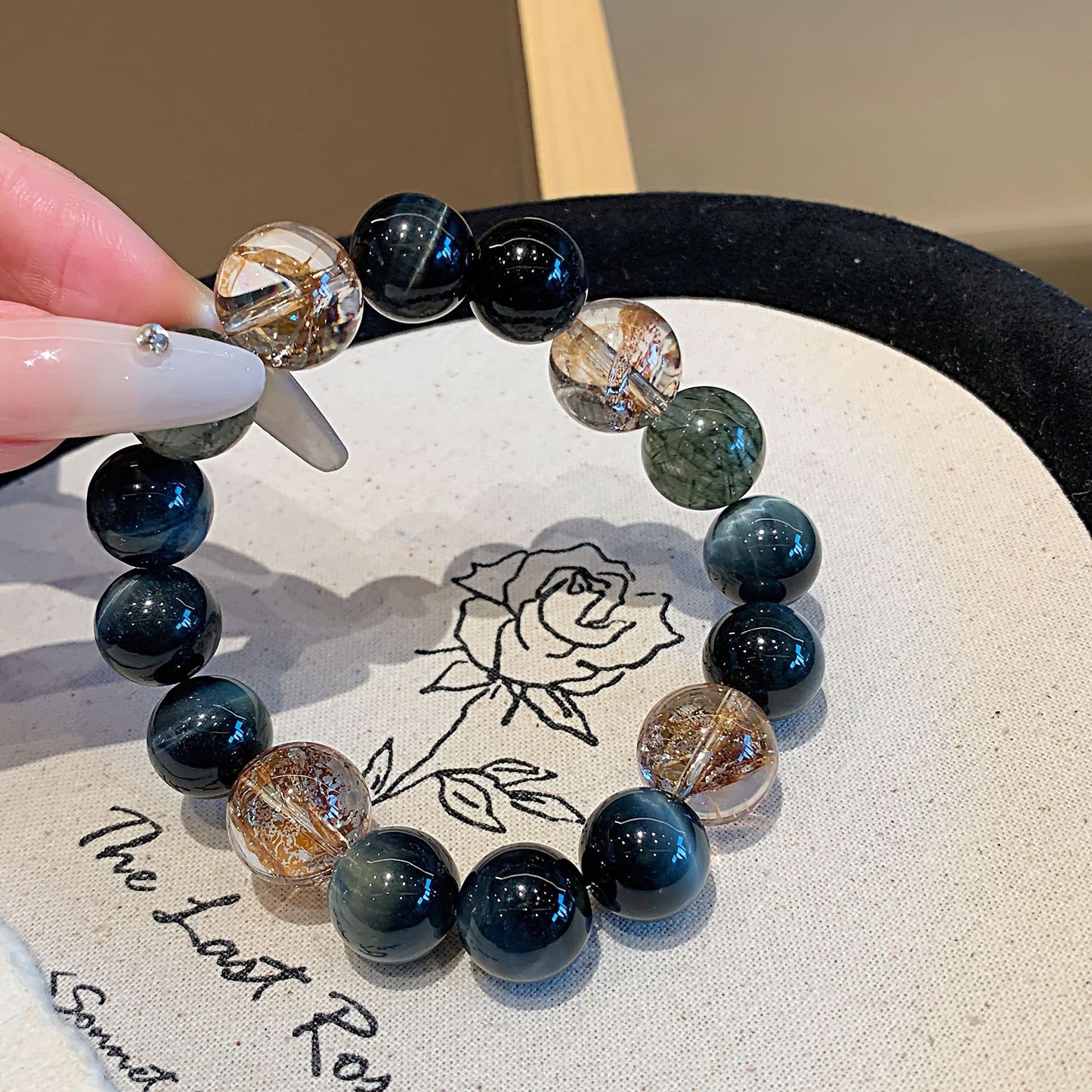 Black Obsidian & Rutilated Quartz Beaded Bracelet