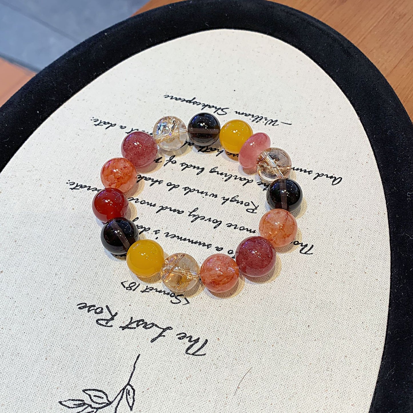 Strawberry Quartz & Rutilated Quartz Beaded Bracelet