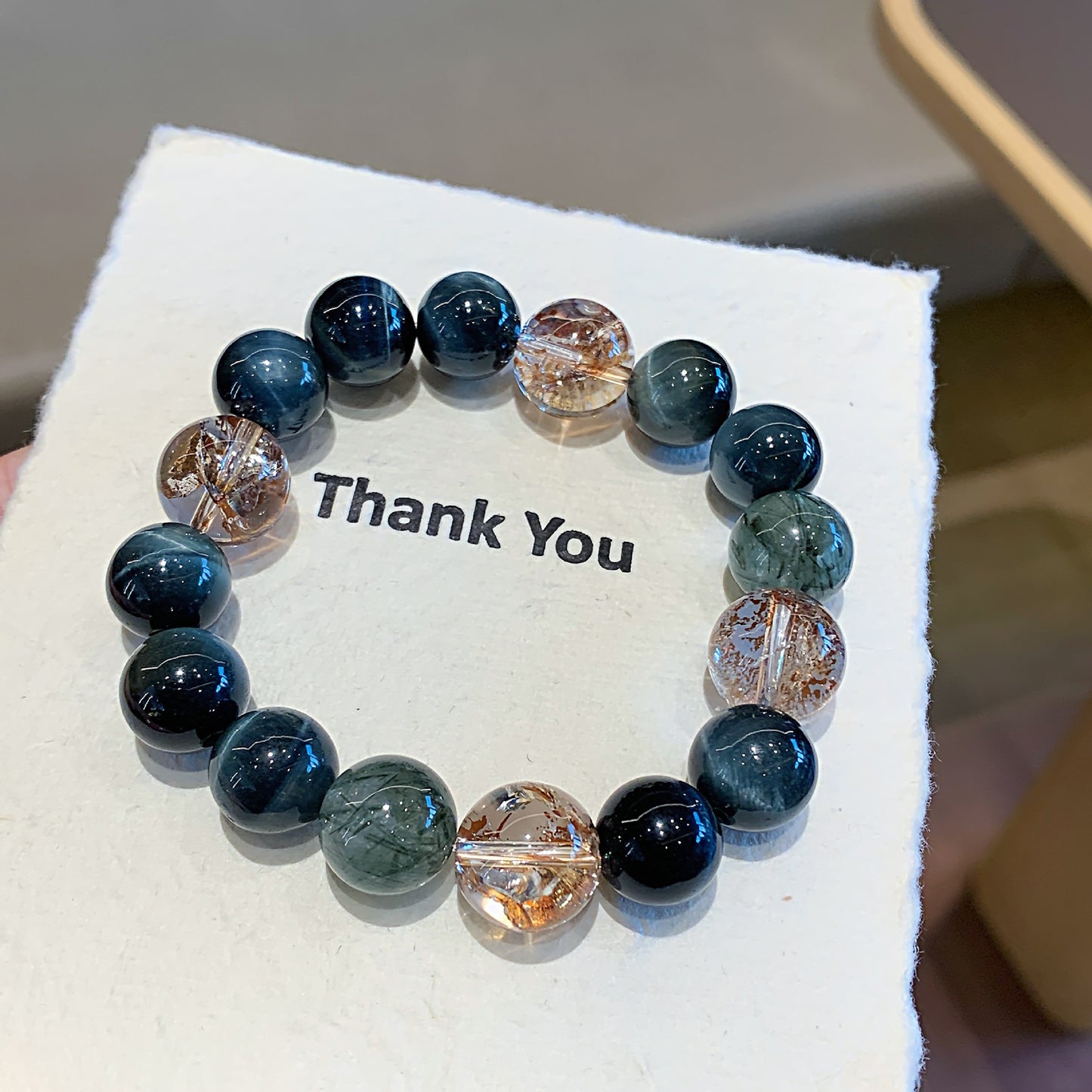 Black Obsidian & Rutilated Quartz Beaded Bracelet