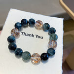 Black Obsidian & Rutilated Quartz Beaded Bracelet