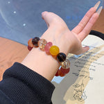 Strawberry Quartz & Rutilated Quartz Beaded Bracelet