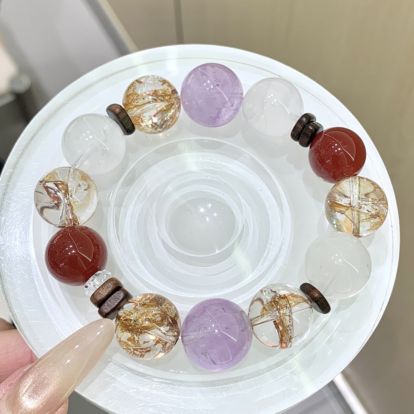 Natural Amethyst & Phantom Quartz Crystal Bracelet