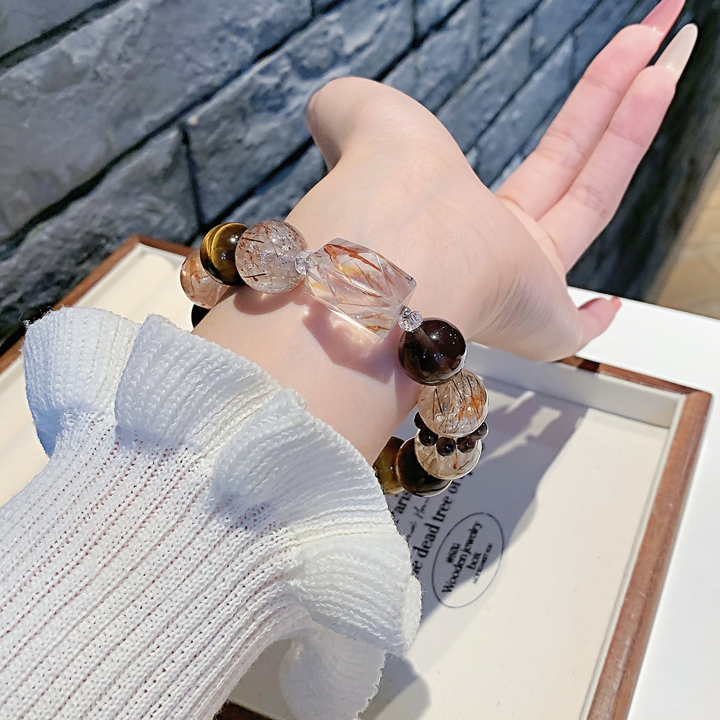 Rutilated Quartz & Tiger Eye Mixed Crystal Bracelet