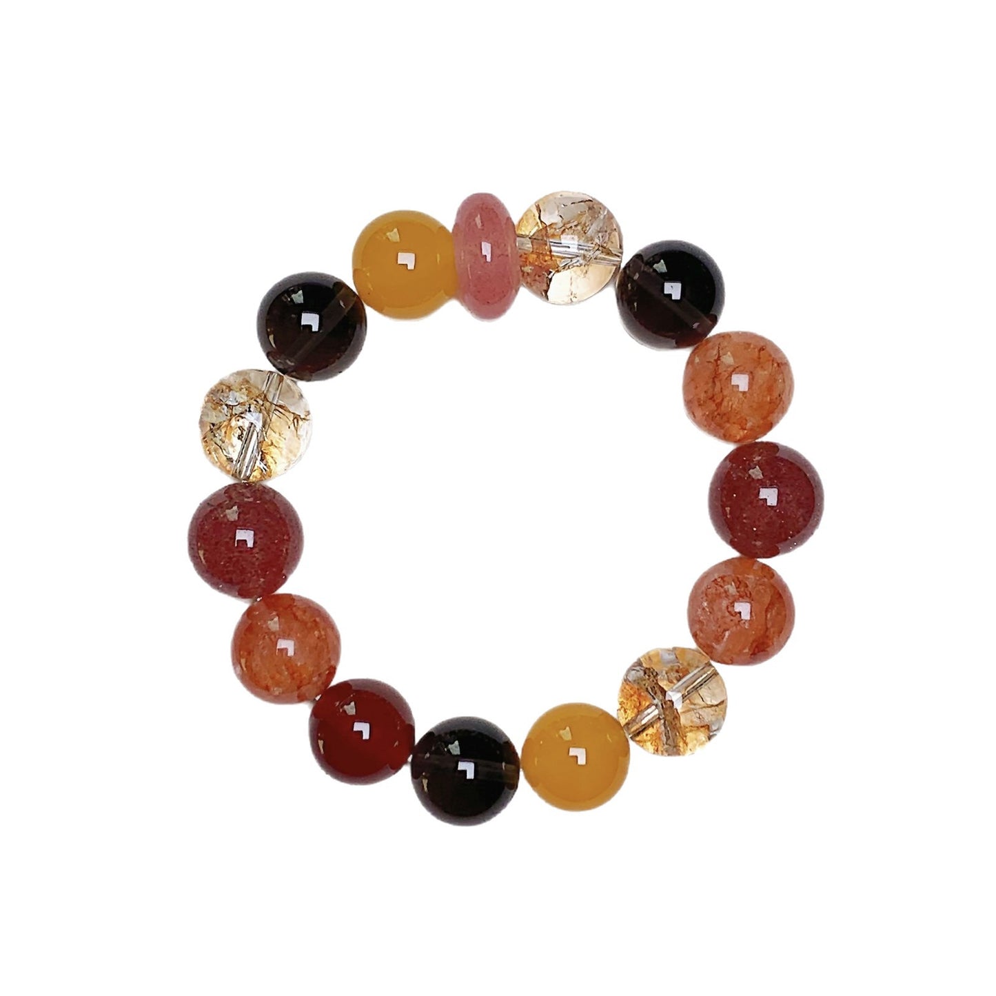 Strawberry Quartz & Rutilated Quartz Beaded Bracelet