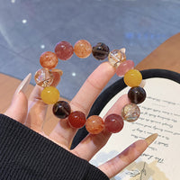 Strawberry Quartz & Rutilated Quartz Beaded Bracelet